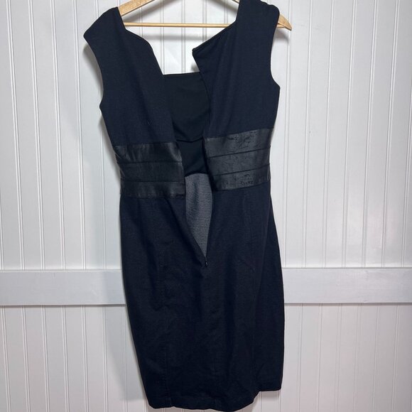 Maggy London Black Sheath Dress Sleeveless Square Neck Textured Waist Cocktail - Picture 9 of 9